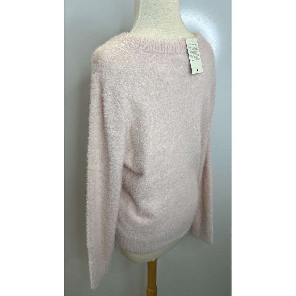 NWT Lucky Brand Pink Fuzzy Eyelash Knit Crew Neck Sweater Large Stretch Cozy - Picture 13 of 15